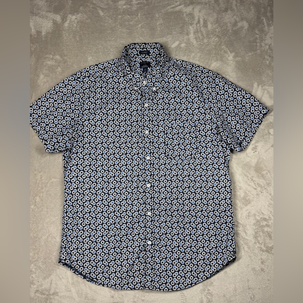 J. Crew Factory Men’s Floral Short Sleeve Casual Flex Button Front Shirt Large
